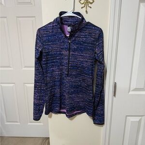 Nike Blue and Purple Fitted Long Sleeve Polo Hoodie